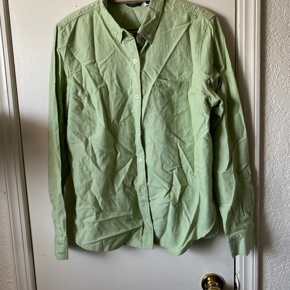 Eddie Bauer Womens Avocado Green Cotton Long Sleeve Buttonβ Down Shirt Size L